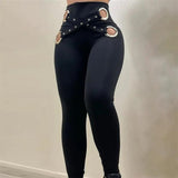 Black Solid Women's Cutout Leggings