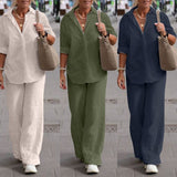Women's Lapel-Collar Long-Sleeve Shirt & Wide-Leg Pants Set