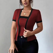 Contrast-Color Mock Two-Piece Knit Top