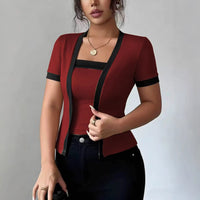 Contrast-Color Mock Two-Piece Knit Top