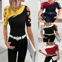 Slim-Fit Contrast-Color Hollow-Out Top