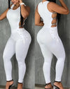 Letter Print Ladder Cutout Skinny Jumpsuit | Sleeveless Long Jumpsuit