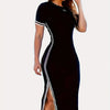 Color Block Short Sleeve Midi Dress with Split