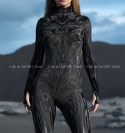 Mechanical Armor-Print Cosplay Bodysuit for Women