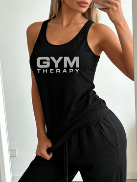 Letter Print Round-Neck Active Vest