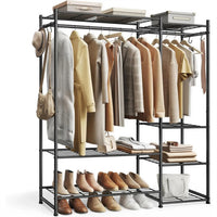 Freestanding Clothes Rack with 7 Shelves, 2 Hanging Rods & 4 S-Hooks