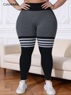 Plus Size Seamless Contrast Stripe Yoga Leggings