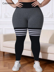 Plus Size Seamless Contrast Stripe Yoga Leggings