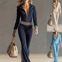 Women's Knitted Zip-Up One-Piece Casual Sportswear Jumpsuit
