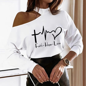 Women's Printed Off-Shoulder Long Sleeve Top